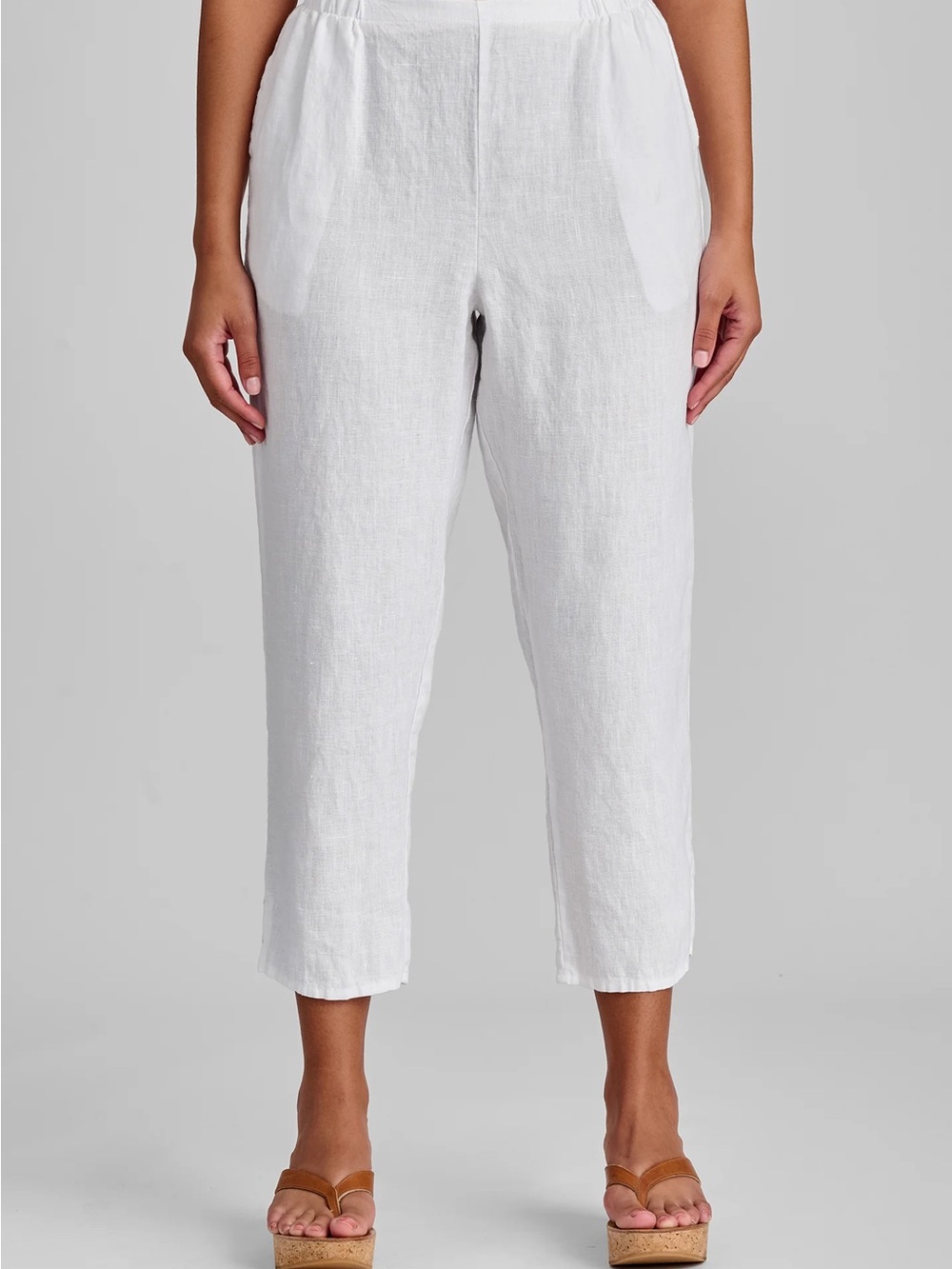 FLAX Pocketed Ankle Pant  100% Linen Pants, white, women’s size small, coastal